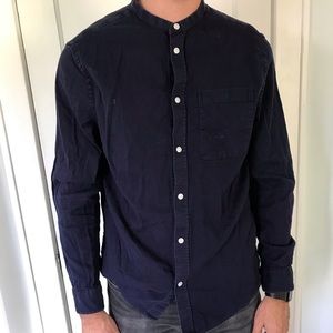 Collarless Long Sleeve Button Down